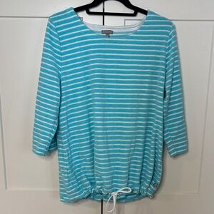 Talbots Turquoise and White Striped Long Sleeve Top